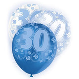 Black Glitz 30th Birthday Latex Balloons 30cm 6pk - Party Savers