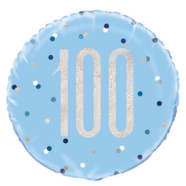 Blue 100 Prismatic Foil Balloon Packaged 45cm Each