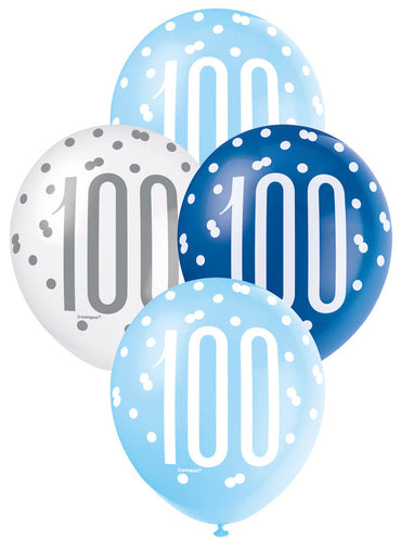 Blue and White Assorted 100 Latex Balloons 30cm 6pk