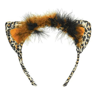 Leopard Cat Ears Feather Headband - Party Savers