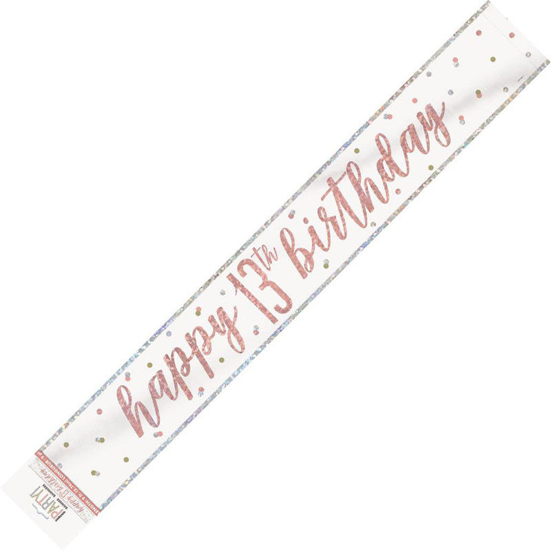 Rose Gold Happy 13th Birthday Prismatic Foil Banner 2.74m Each