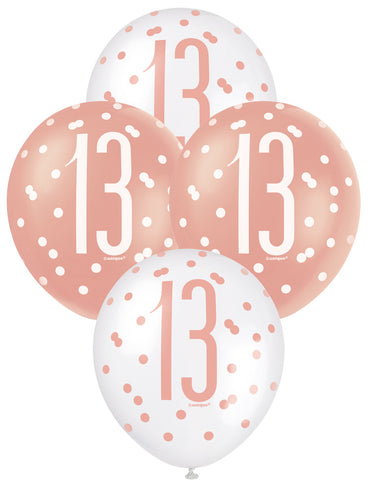 Rose Gold and White Assorted 13 Latex Balloons 30cm 6pk