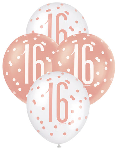 Rose Gold and White Assorted 16 Latex Balloons 30cm 6pk