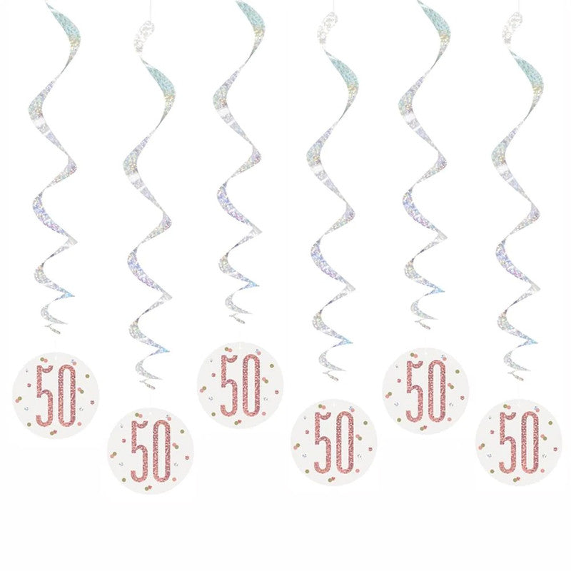 Rose Gold 50 Prismatic Hanging Swirl Decorations 81cm 6pk