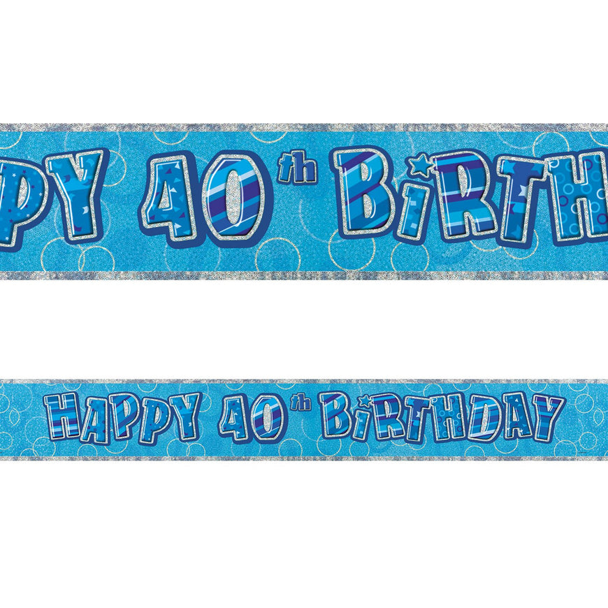 Black Glitz 40th Birthday Foil Banner 3.6m - Party Savers