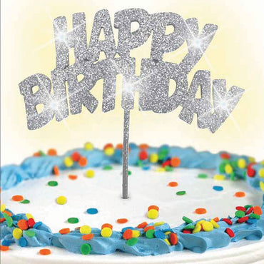 Silver Glitz Happy Birthday Falshing Pick - Party Savers