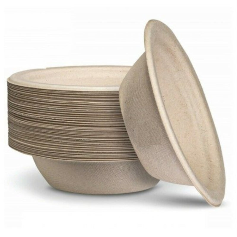 Natural Sugarcane Bowl 160mm 50pk - Party Savers
