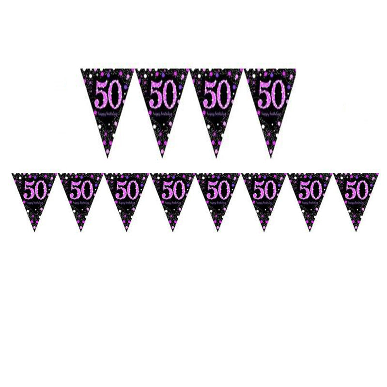 Pink Celebration 50 Prismatic Pennant Banner Each - Plastic - Party Savers