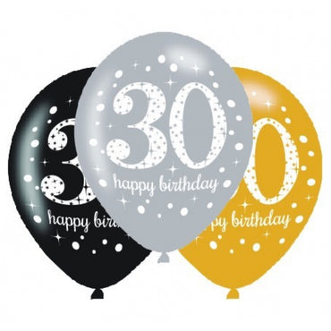 Sparkling Celebration 30 Latex Balloon 30cm 6pk - Party Savers