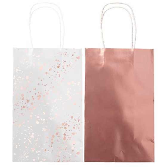 Rose Gold Paper Kraft Bags 30cm x 13cm x 8cm 8pk