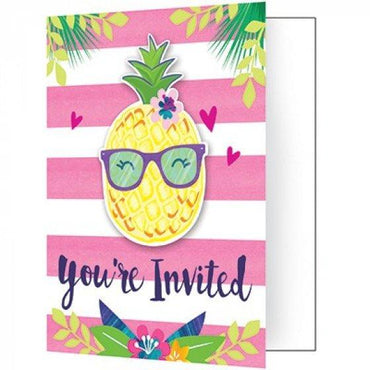 Pineapple N Friends Invitations Foldover Style 10cm x 12cm 8pk