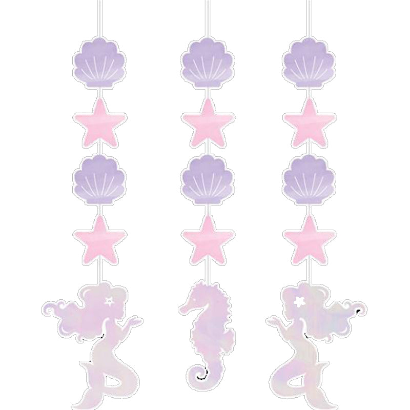 Mermaid Shine Iridescent Hanging String Cutouts 57cm 3pk - Party Savers