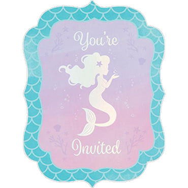 Mermaid Shine Iridescent Invitations Postcard Style 15cm x 11cm 8pk - Party Savers