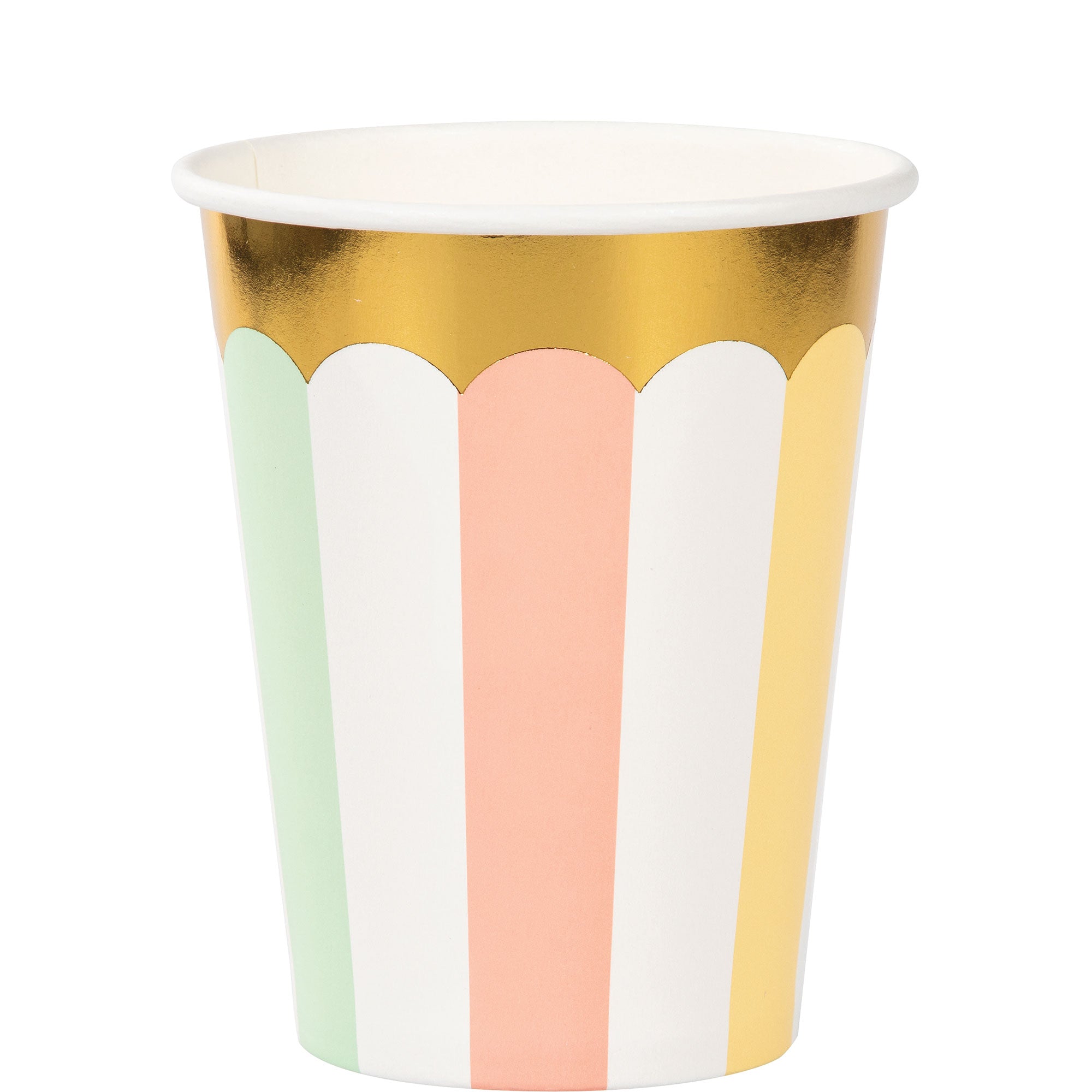 Pastel Celebrations Cups Paper & Gold Foil 266ml 8pk - Party Savers