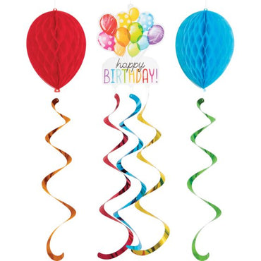 Balloon Bash Birthday Hanging Honeycomb Balloons & Cutout Decorations 3pk