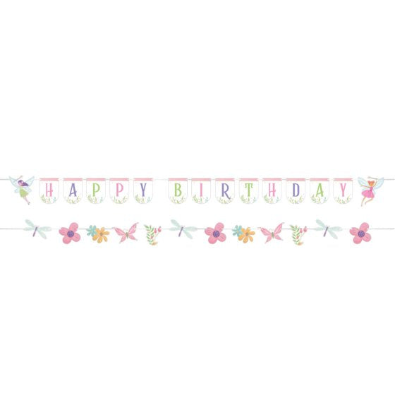 Fairy Forest Shaped Happy Birthday Ribbon Banner 8cm x 1.7m 2pk