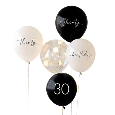 Champagne Noir Black, Nude, Cream & Champagne Gold 30th Birthday Balloons 30cm 5pk