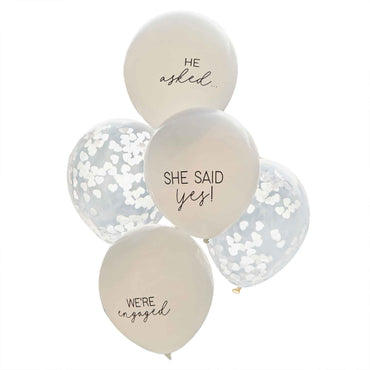 Engaged Confetti & Printed White Balloon Bundle 30cm 5pk