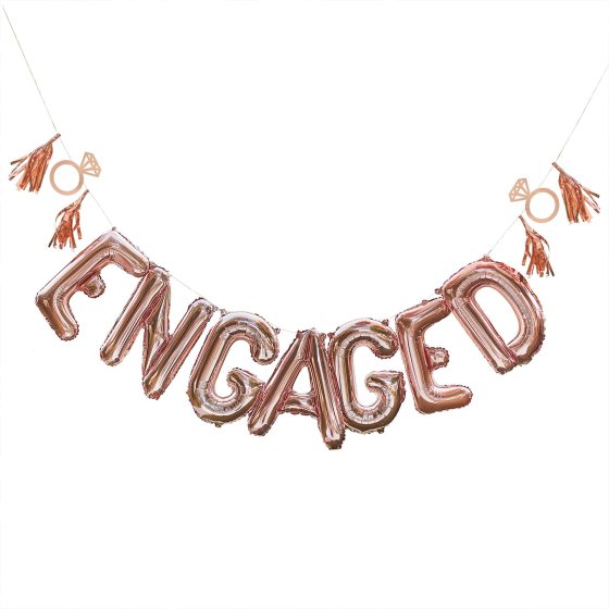 Rose Gold Engaged Balloon Bunting with Tassels & Rings 15pk