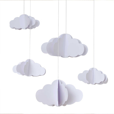 Hello Baby White 3D Hanging Cloud Decorations 5pk