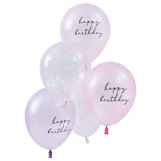Mermaid Shell Confetti & Happy Birthday Printed Balloon Bundle 30cm 5pk