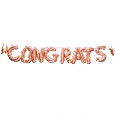 Mix It Up Congrats Balloon Bunting with Tassels Rose Gold 13pk