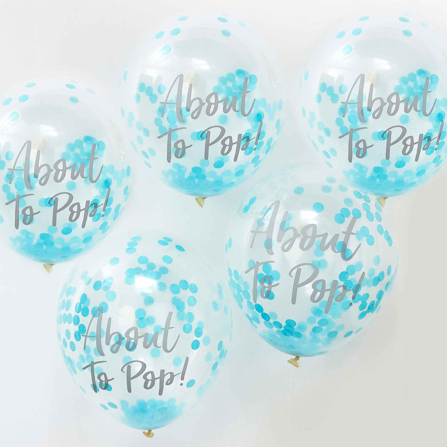 Oh Baby About To Pop Balloons Blue Confetti 30cm - Party Savers