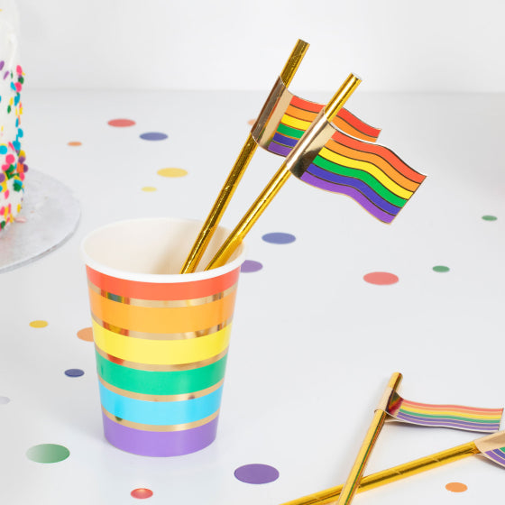 Rainbow Flag Gold Foiled Straws 16pk