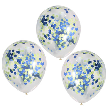 Roar Green And Blue Confetti Balloons 30cm 5pk