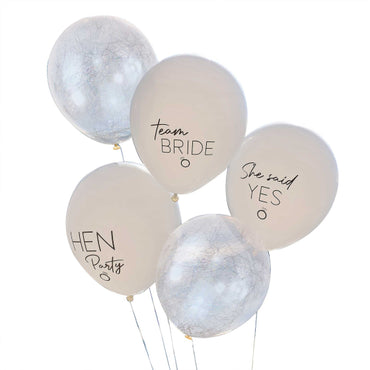 Hen Weekend Silver, White & Nude Hen Party Balloon Bundle 30cm 5pk