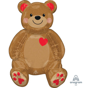 Sitting Teddy & Love Hearts Supershape Foil Balloon 43cm x 50cm Each