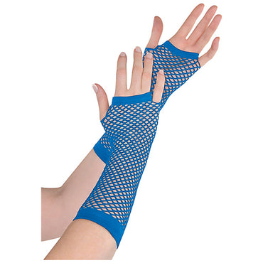 Blue Fishnet Gloves Long - Party Savers