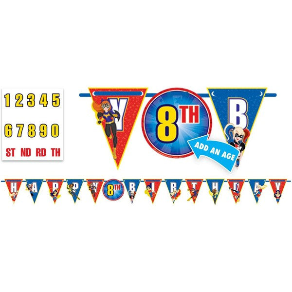 DC Super Hero Girls Jumbo Add-An-Age Banner 3.2m x 25cm - Party Savers
