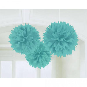Robin Egg Blue Fluffy Tissue Decorations 40cm 3Pk