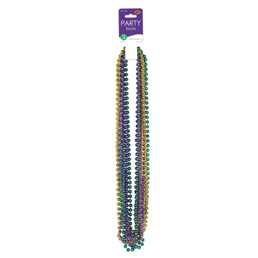 Mardi Gras Small Round Beads 7mm x 33in. 12pk - Party Savers