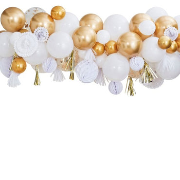 Mix It Up Metallic Fancy Balloon Garland With Gold Fringe Garlands Honeycomb And Fans Kit