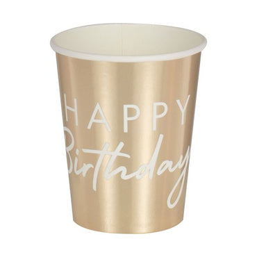 Mix It Up Gold Happy Birthday Cup 256ml 8pk