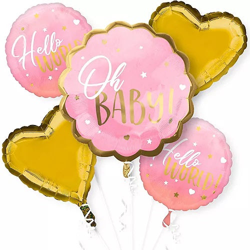 Oh Baby Girl Balloon Bouquet 5pk - Party Savers