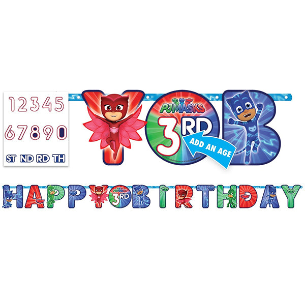 PJ Masks Jumbo Add-An-Age Banner 3.2m x 25cm - Party Savers