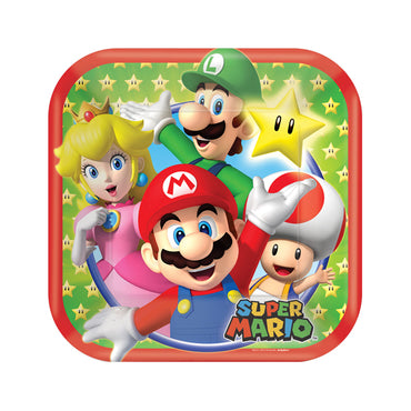 Super Mario Brothers Square Plates 18cm 8pk - Party Savers