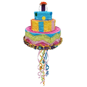 Birthday Cake 3D Shape Pull String Pinata FSC 30cm x 30cm x 32cm Each