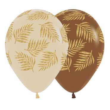Palm Leaves Gold on Fashion Latte Latex Balloons 30cm 12pk