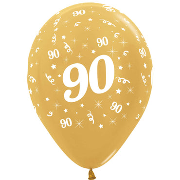 Age 90 Metallic Gold Latex Balloons 30cm 25pk
