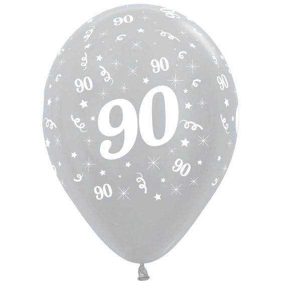 Age 90 Satin Pearl Silver Latex Balloons 30cm 25pk