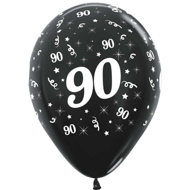 Age 90 Metallic Black Latex Balloons 30cm 25pk