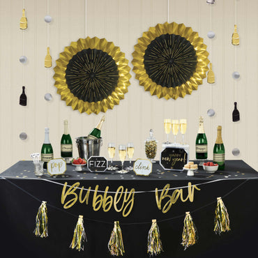 Black, Silver & Gold Happy New Year Bubbly Bar Decorating Kit