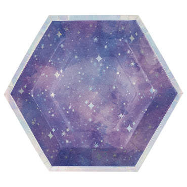 Purple Galaxy Foil Stamped Hexagon Shaped Paper Plate 23.5cm 8pk