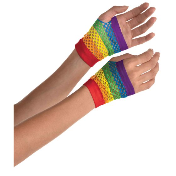Rainbow Fishnet Short Gloves