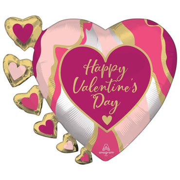 Happy Valentine's Day Abstract Marble SuperShape Foil Balloon 60cm x 50cm Each