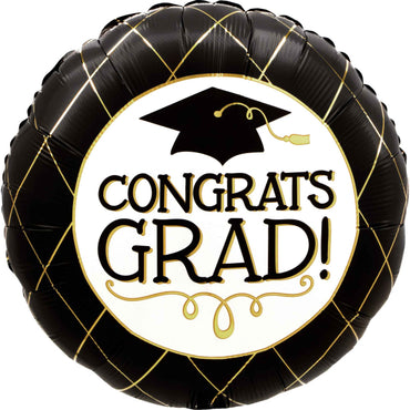 Congrats Grad Black & Gold Satin Foil Balloon 45cm Each